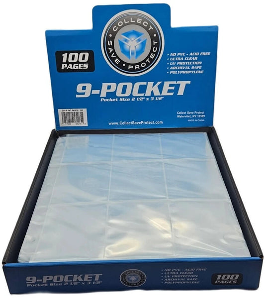 CSP 9 Pocket Trading Card Album Pages - No PVC / Acid Free (Box of 100)