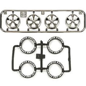 Mini 4WD GUP Low Height Tire & Black Plated Wheel Set (5 Spoke)